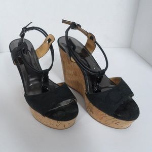 Coach Black T-Strap Wedge Heel Sandals Size 7B